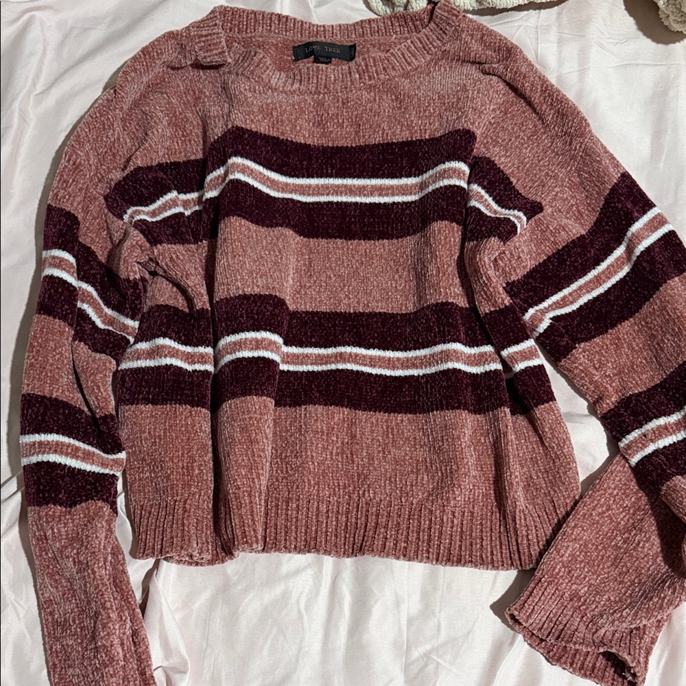 Striped Knit Sweater - Pink and Burgundy